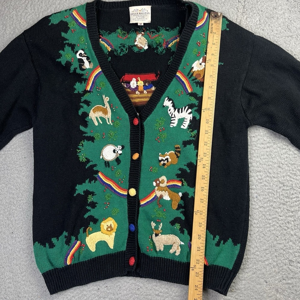 Vintage 90s Susan Bristol Cardigan Sweater Noah's Ark Rainbows Womens Medium - Picture 8 of 8
